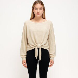 Women's Casual Cozy Tie-Front Pullover Knit Top Long Sleeve